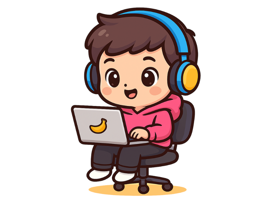 Criança fofa com fones de ouvido estudando inglês no laptop – aulas de inglês para crianças online com metodologia divertida.